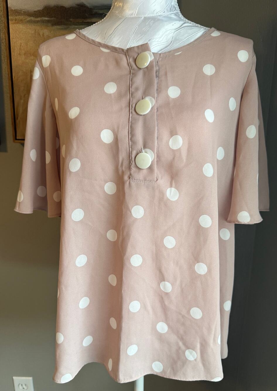 est 1946 pink polka dot blouse womens small